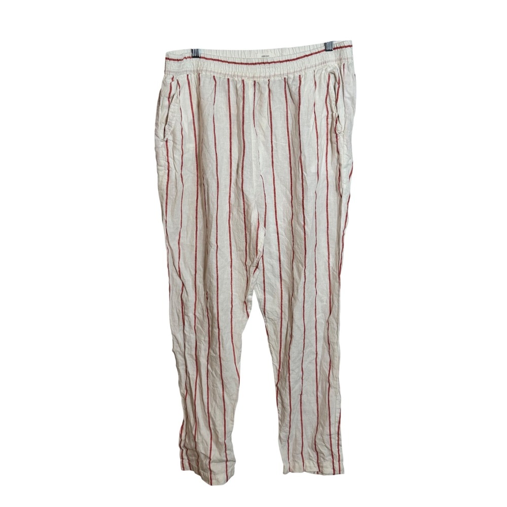 C&C California Linen Pants Womens XL Striped Elastic Waist Casual Lightweight